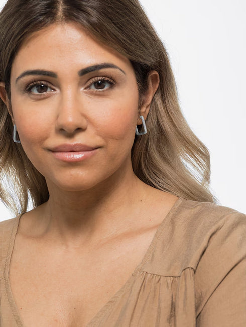 Exquisite Micro Pave 14K White Gold Plated Rectangular Cubic Zircon Hoop Earring